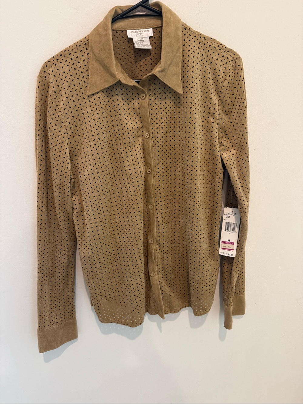 Jones New York Tan Perforated Button Front Blouse